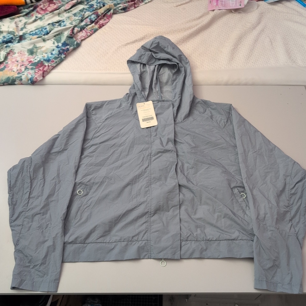 NWT Fabletics Gray Hooded Windbreaker Jacket